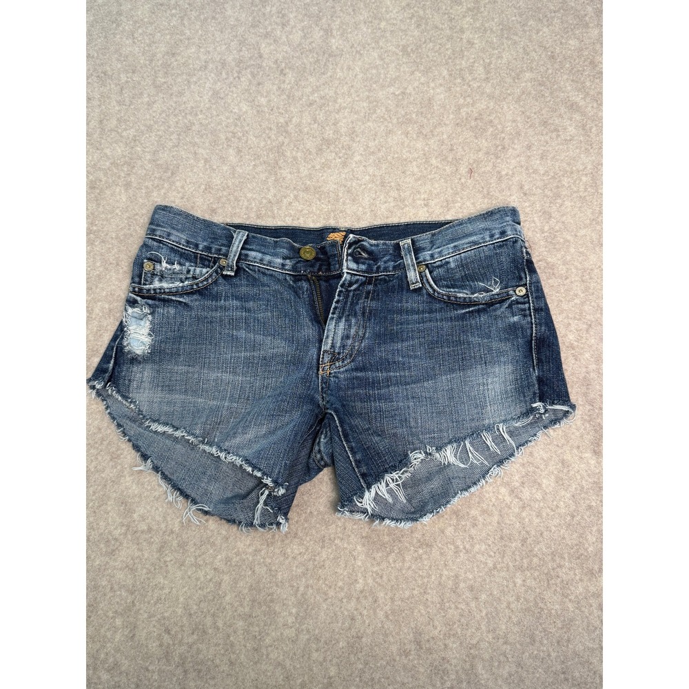 7 For All Mankind Distressed Denim Cut Off Shorts Women 27 Frayed Raw Hem Y2K